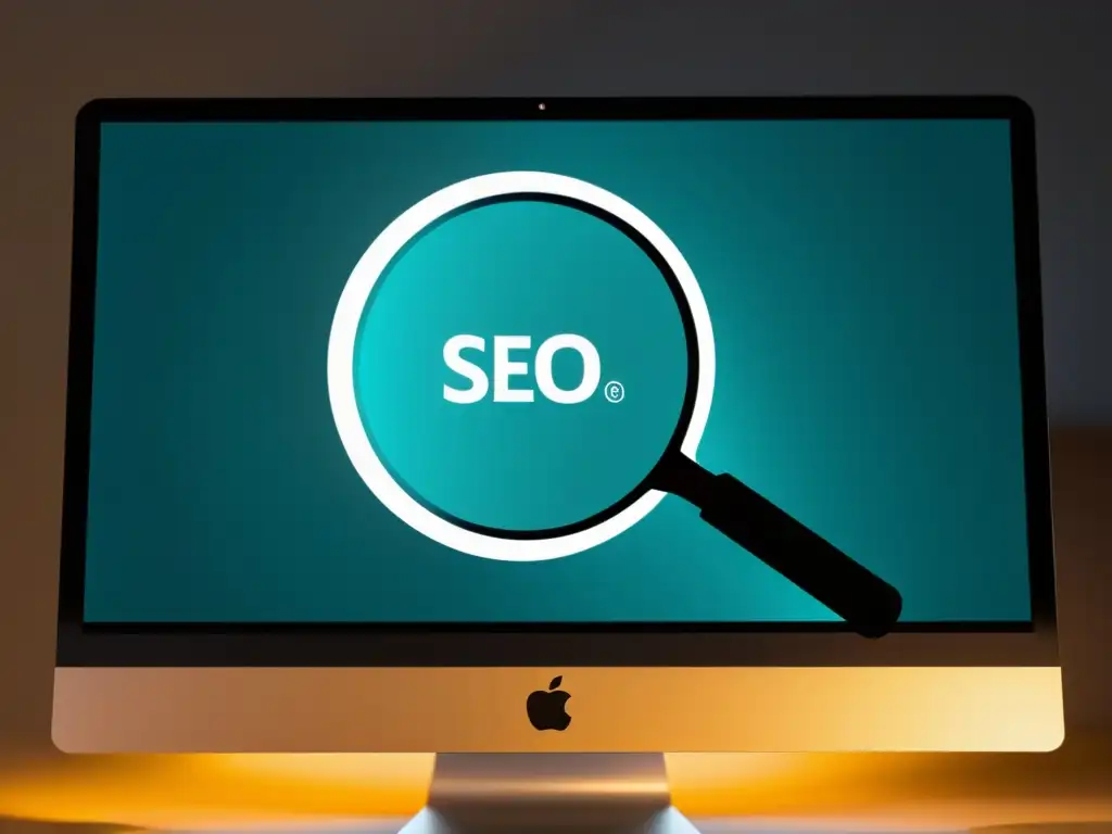 Exclusivo análisis de logo para branding y SEO Una auditoría de Branding y SEO: la lupa revela el logo en la pantalla, simbolizando la minuciosidad y profesionalismo del análisis
