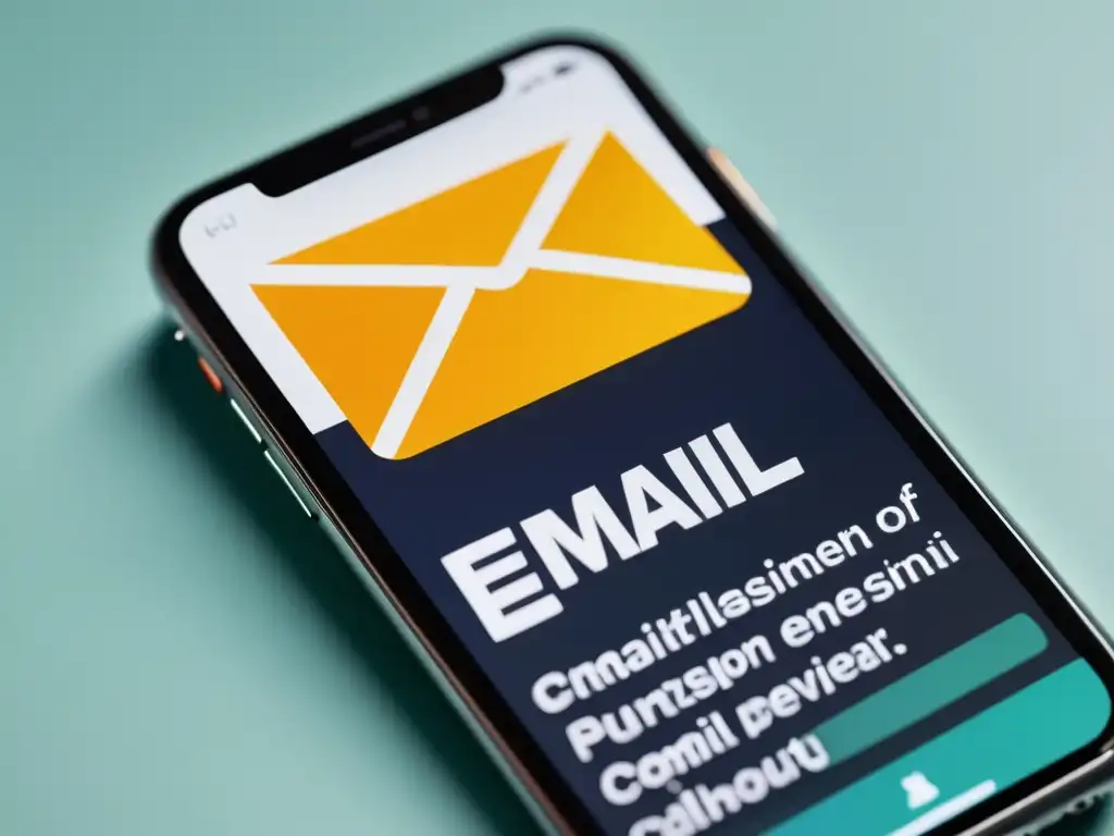 Diseño de email profesional y moderno en smartphone Captura de pantalla de un email responsivo con diseño elegante y minimalista para estrategia SEO móvil