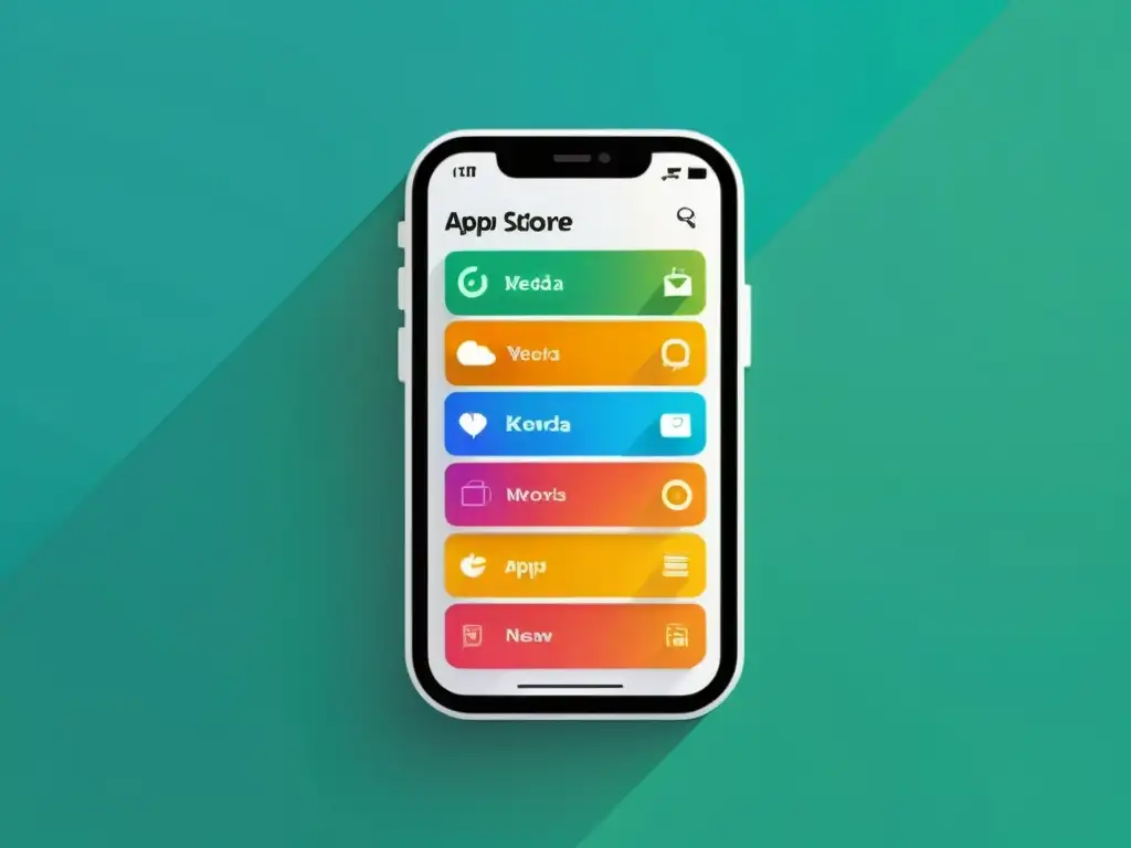 App icon vibrante y metadata atractiva en smartphone Captura de pantalla del smartphone con icono de app y metadatos organizados, destacando la optimización para tiendas de aplicaciones