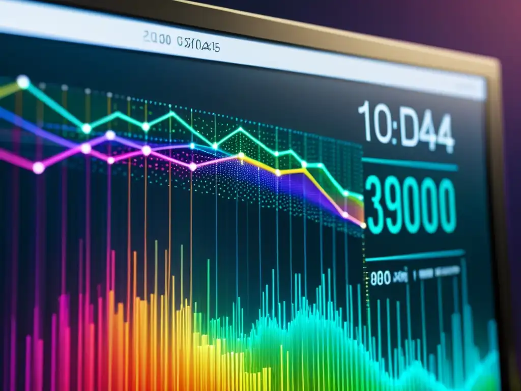Visualización de datos de alta resolución: optimización de velocidad Visualización de datos de alta tecnología y Big Data, representando la optimización de velocidad de carga con líneas y nodos coloridos y vibrantes