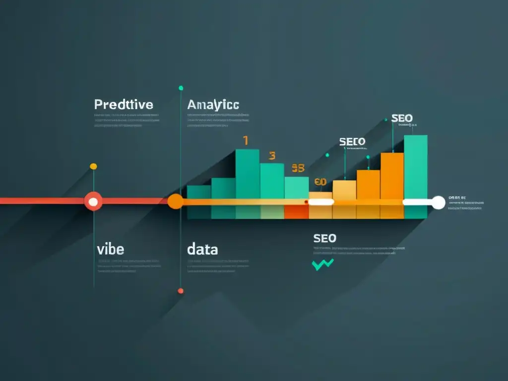 Visualización futurista de datos para SEO Visualización de datos futurista y minimalista representando la analítica predictiva en SEO