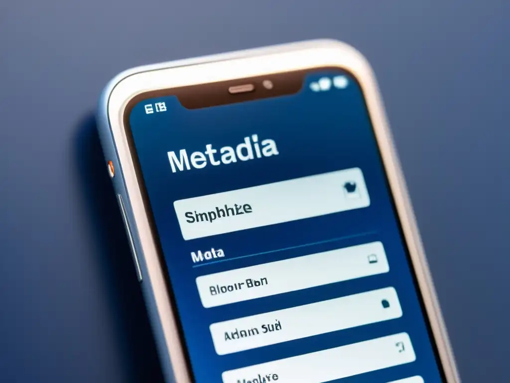Detalle ultra nítido de pantalla de smartphone con metadatos de app Detalle de pantalla de smartphone con metadatos de app legibles, icono visible y diseño sofisticado