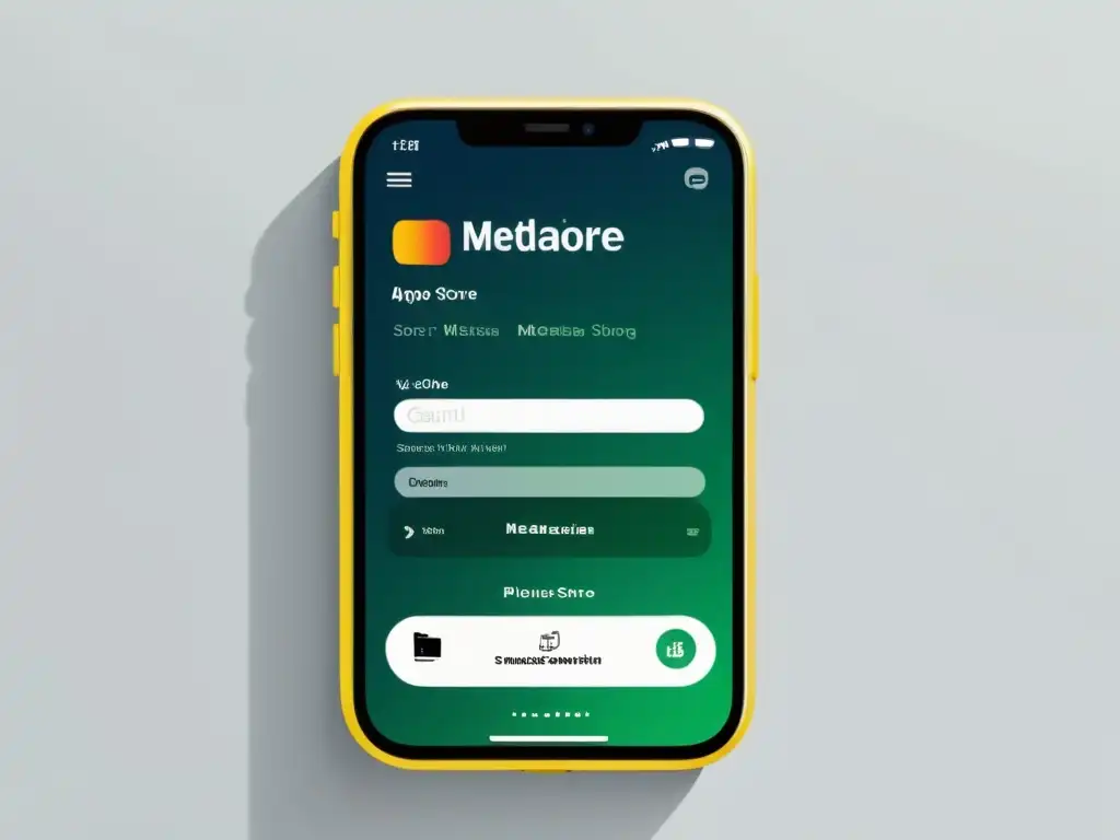 Optimización de Metadata: Expertise en App Store Un diseño minimalista de smartphone muestra una interfaz de tienda de apps optimizada para el éxito