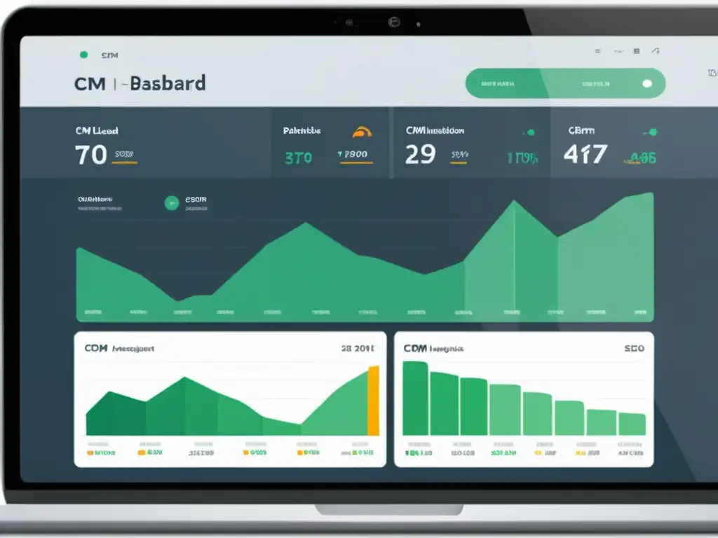 Integración SEO y CRM: Dashboard moderno y elegante Un elegante panel de control de CRM con datos de análisis de SEO integrados, que exuda profesionalismo y sofisticación