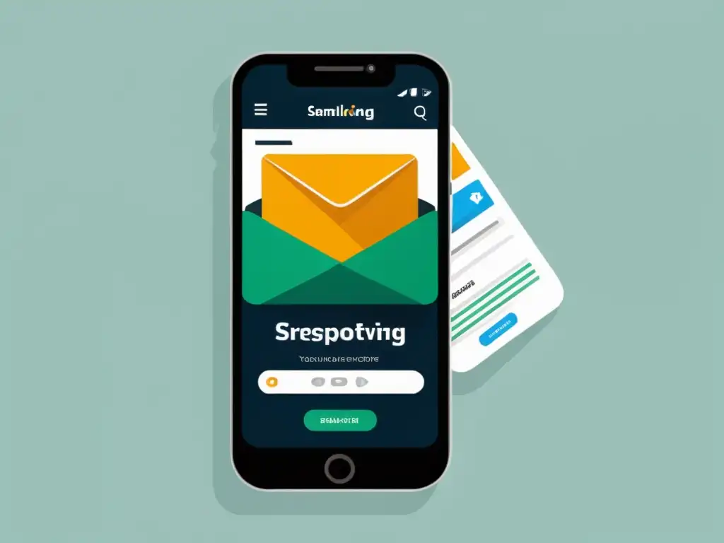 Marketing Digital Integrado: Email y SEO Un elegante smartphone muestra una campaña de email marketing y resultados de búsqueda de SEO