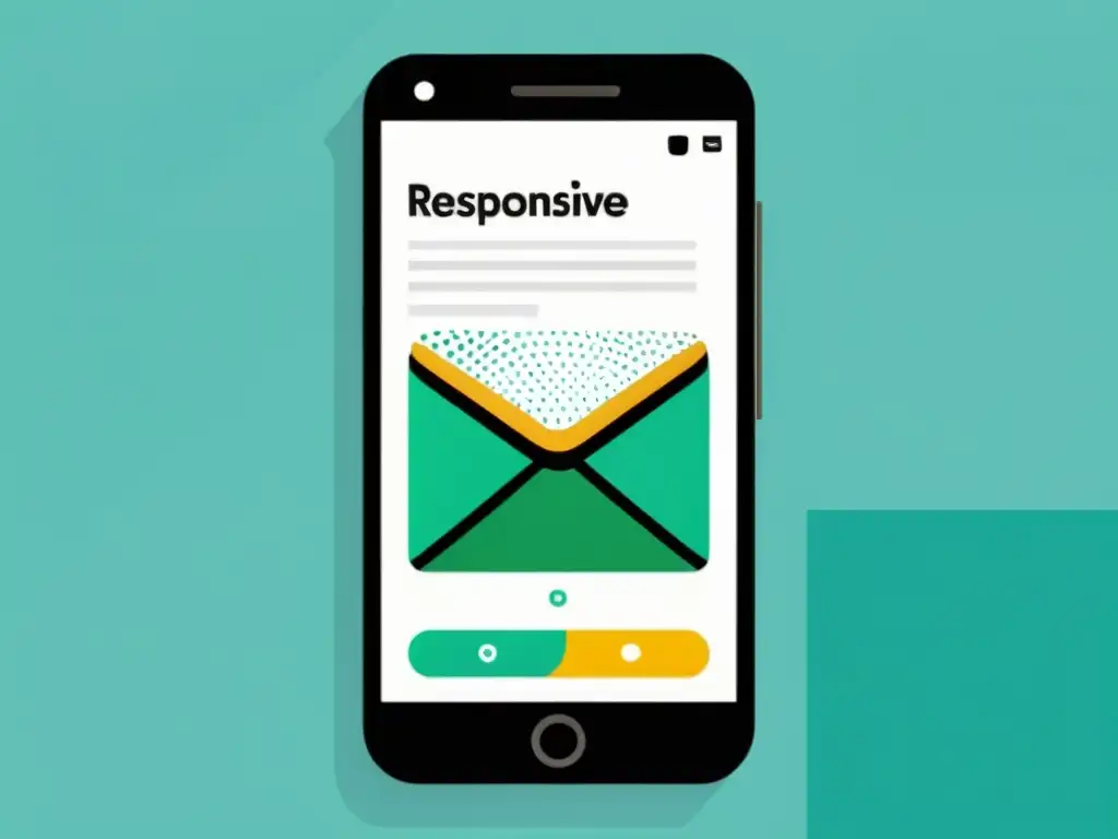 Email responsive: diseño vibrante y adaptable Emails responsivos estrategia SEO móvil: Smartphone muestra diseño de email vibrante y adaptable, resaltando profesionalismo y sofisticación