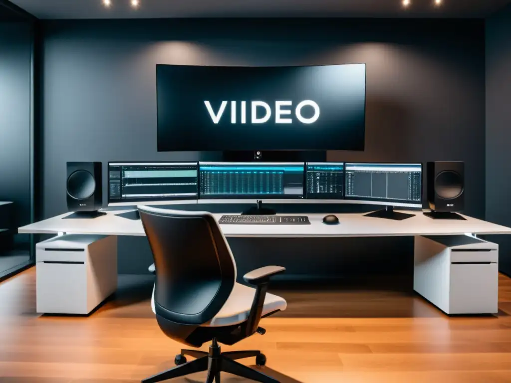 Estudio de edición de video profesional y moderno Un estudio de edición de video moderno con equipo de alta gama