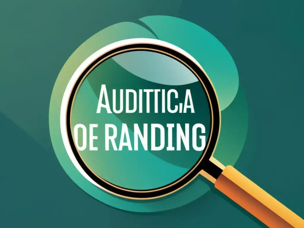 Análisis de Marca con Lupa: Auditoría y SEO Una ilustración minimalista de una lupa sobre un logo, con 'auditoría de branding y SEO' incorporado