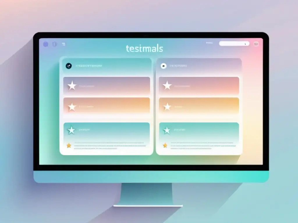 Testimonios brillantes: impacto SEO OffPage Una ilustración minimalista de una pantalla de computadora con testimonios y reseñas brillantes, creando una atmósfera calmada y moderna