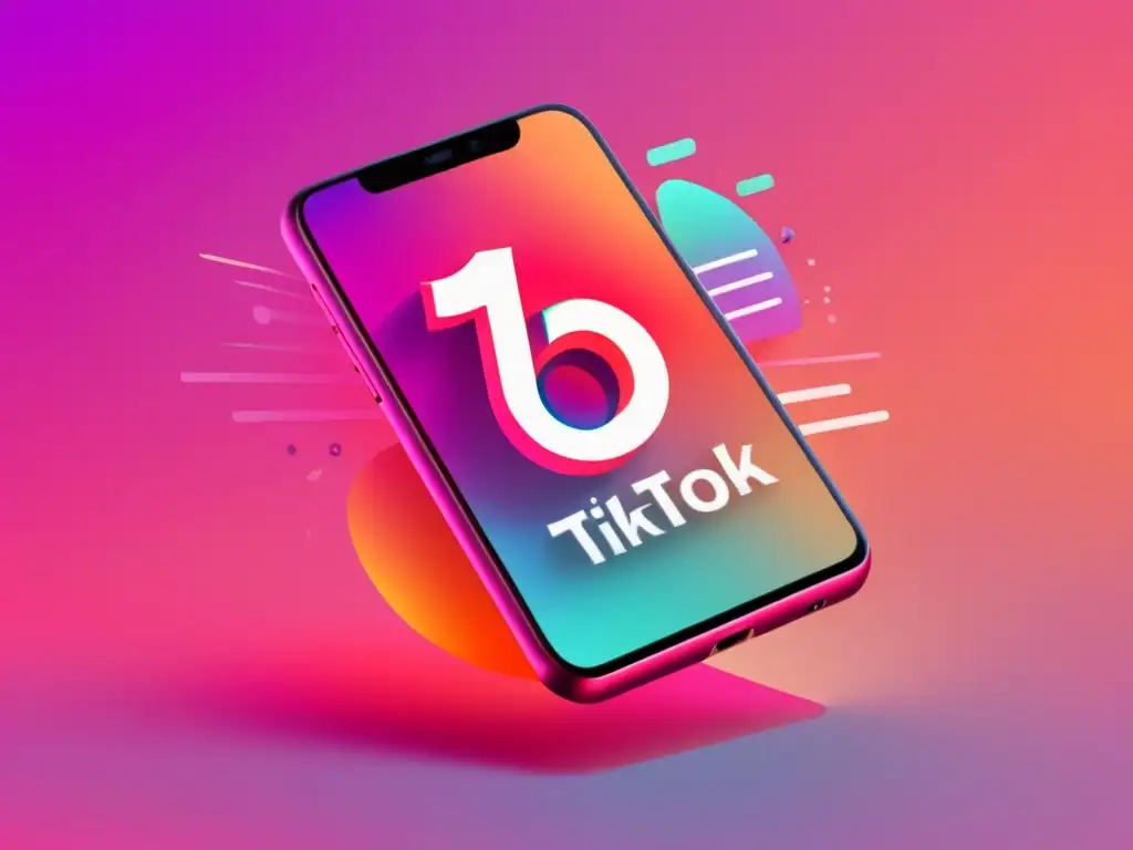 Ilustración SEO: Creando contenido impactante en TikTok Una ilustración minimalista de un smartphone con la aplicación de TikTok abierta, mostrando a un usuario creando contenido atractivo y optimizado