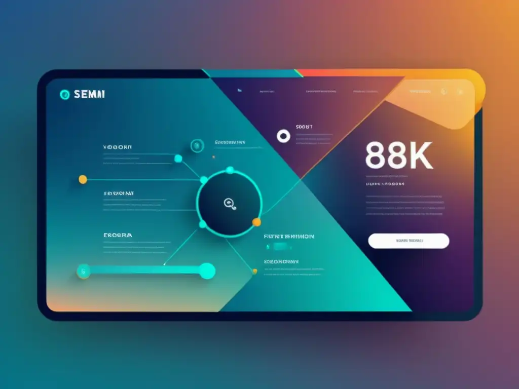 Interfaz web futurista con nodos dinámicos y líneas interconectadas Imagen 8k de diseño web futurista y minimalista con nodos interconectados y líneas, mostrando estrategias SEO web semántica