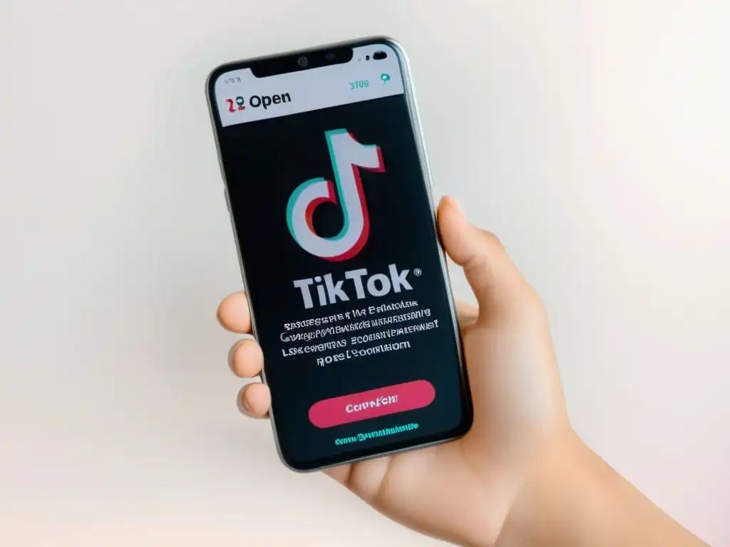 Estrategia SEO exitosa en TikTok: perfil optimizado y contenido engaging Imagen impactante de smartphone con la app TikTok mostrando estrategia SEO exitosa