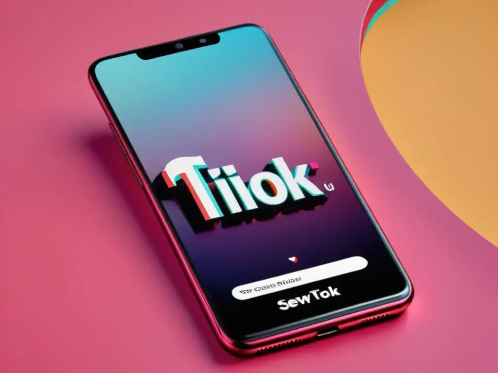 Smartphone 8K con perfil de TikTok SEO-optimizado y exitoso Imagen de smartphone moderno en TikTok con estrategias SEO exitosas, rodeado de líneas limpias y colores vibrantes