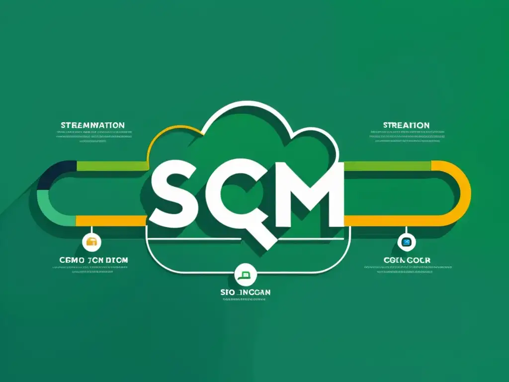 Integración perfecta: SEO y CRM en armonía Integración SEO CRM gestión leads efectiva: Gráfico minimalista, moderno y eficiente que muestra la fluidez entre herramientas
