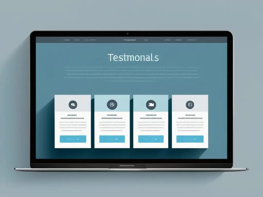 Interfaz web moderna con testimonios confiables Interfaz web moderna y minimalista con sección de testimonios, transmitiendo credibilidad y confianza