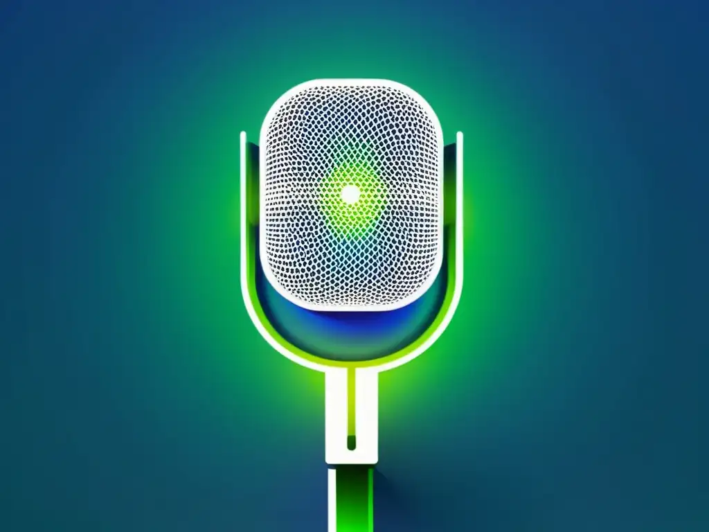 Micrófono de Podcast con Transcripción Detallada Un micrófono de podcast con superposición de transcripción, conectando podcast y transcripciones de podcast para SEO