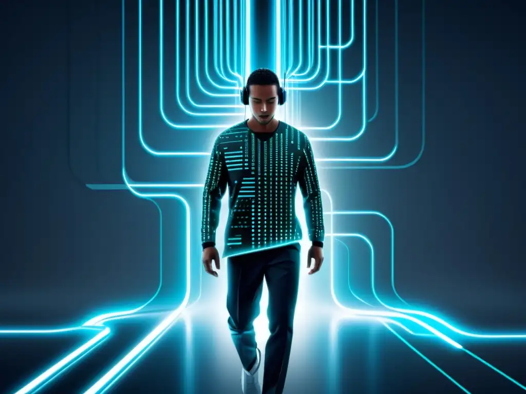 Transferencia de datos ultrarrápida: flujo binario en circuito futurista Representación minimalista de transferencia de datos a alta velocidad con flujos de código binario, transmite eficiencia y modernidad