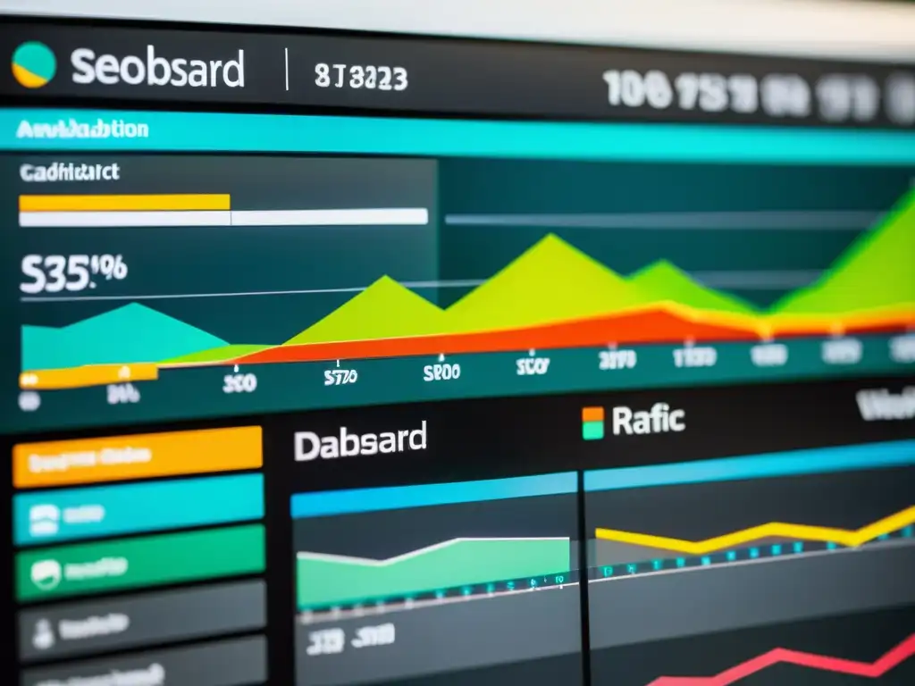 Panel de control digital: métricas y análisis impactantes Panel moderno con métricas de SEO para aumentar ventas sostenibles con precisión y diseño minimalista