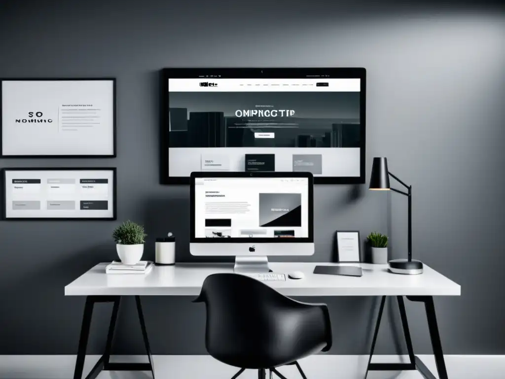 Oficina moderna para análisis de campaña de video SEO Persona profesional integrando SEO y Video Marketing en moderna oficina minimalista