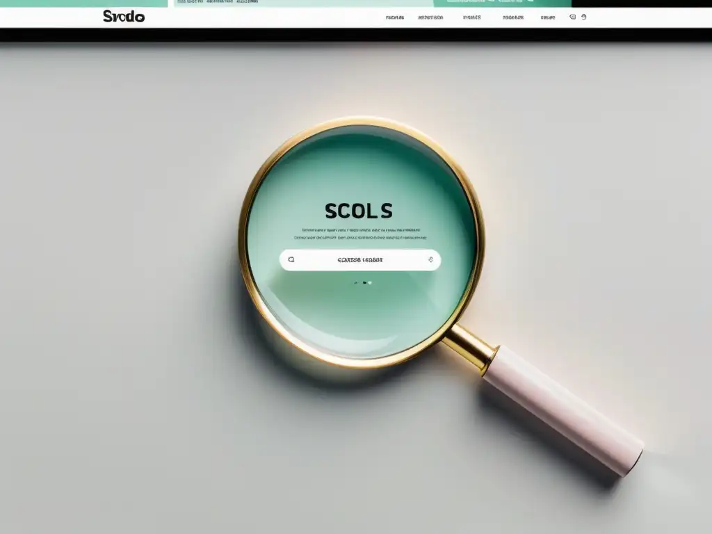 Optimización ecommerce: Detalles que aumentan ventas Un sitio web de ecommerce bien organizado y atractivo con una lupa resaltando la barra de búsqueda y categorías de productos