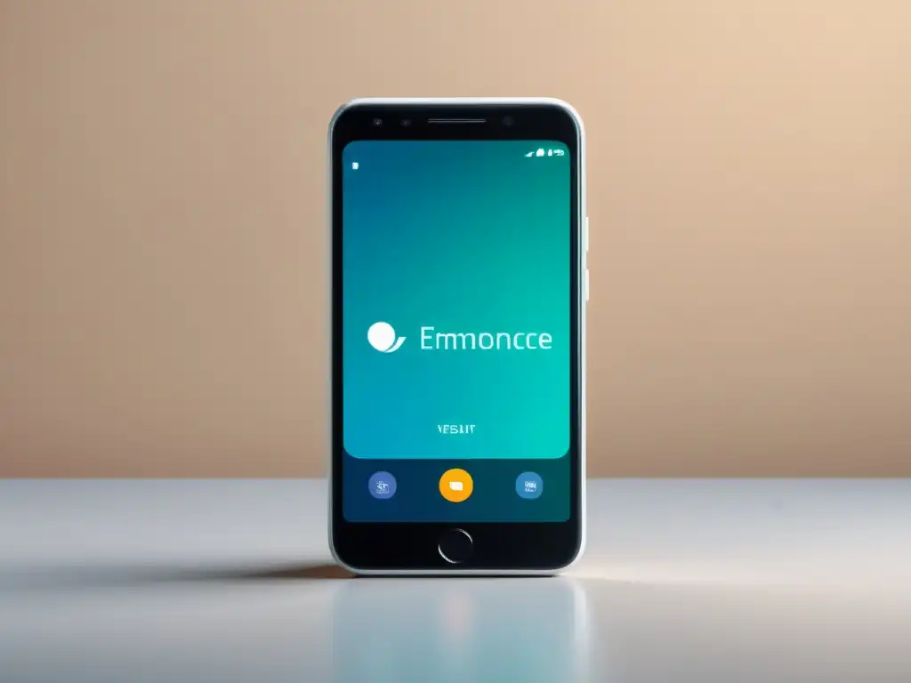 Interfaz de voz para ecommerce: smartphone minimalista Un smartphone minimalista muestra una interfaz de asistente de voz con colores suaves