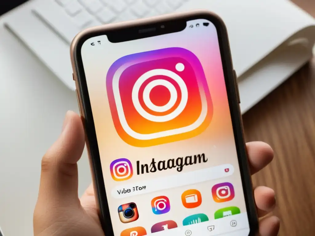 Un smartphone muestra la optimización de un video de Instagram Reels para SEO, transmitiendo profesionalismo y valor educativo