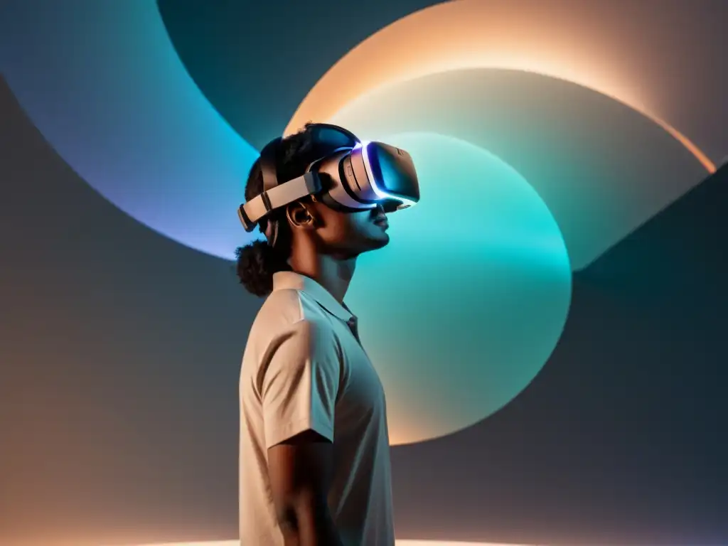 Inmersión VR: Experiencia 360° Serena Sumérgete en la experiencia de un video 360° estrategia SEO con un impresionante entorno minimalista y un usuario usando un visor de realidad virtual