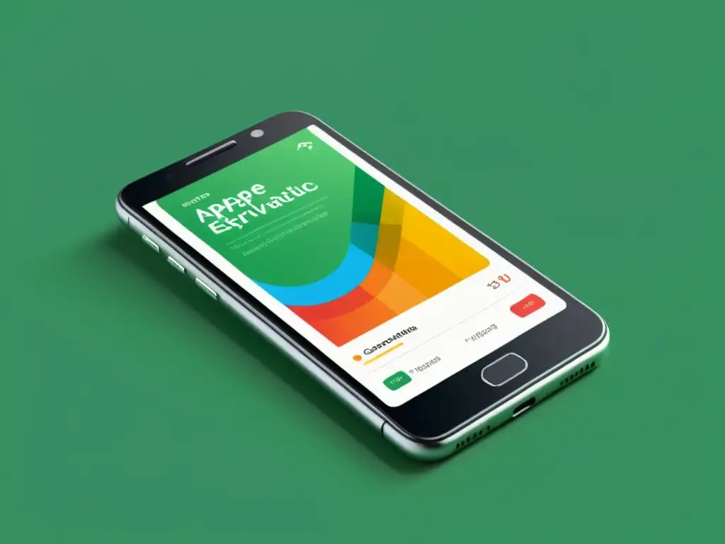 Gráfico de Crecimiento de Usuarios: App Innovadora y Profesional Un teléfono inteligente con diseño moderno y vibrante pantalla muestra un aumento significativo de usuarios de app, con elementos SEO sutiles