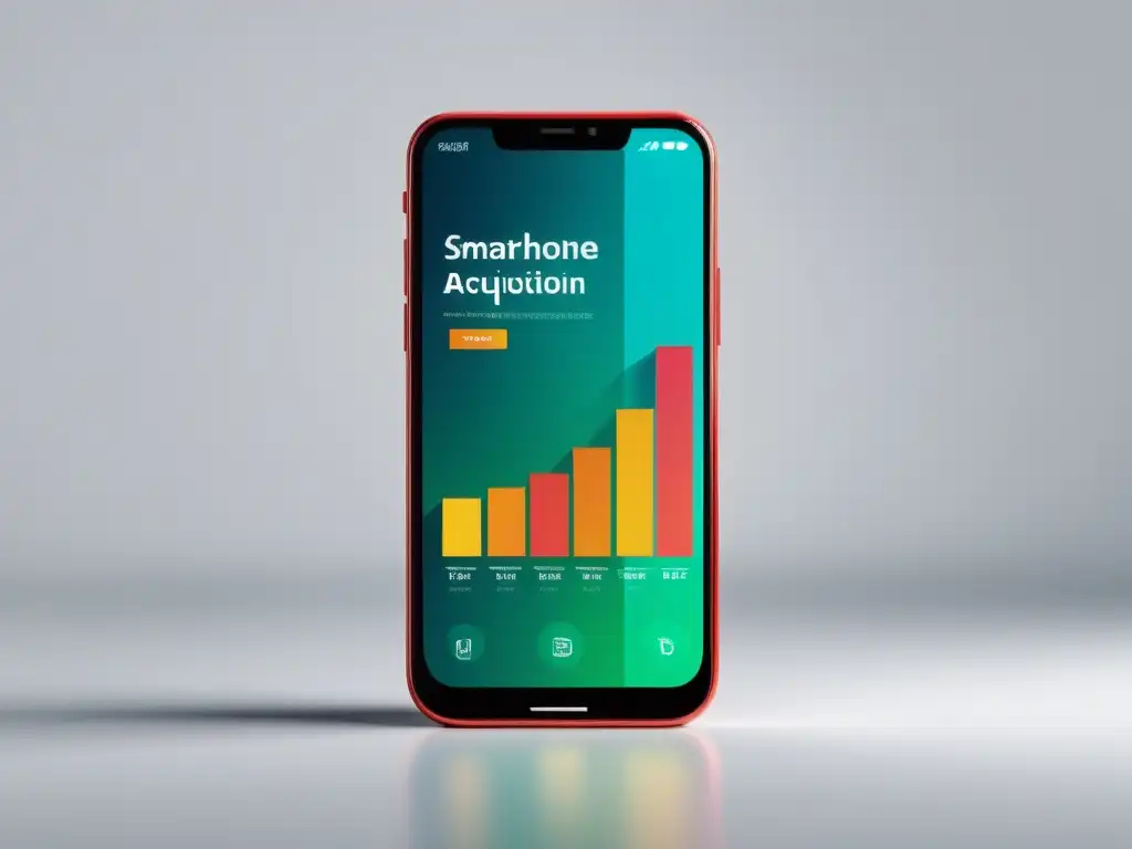 Gráfica de adquisición de usuarios: éxito vibrante Teléfono inteligente con gráfico de aumento de usuarios de app en colores vibrantes, sobre fondo blanco profesional