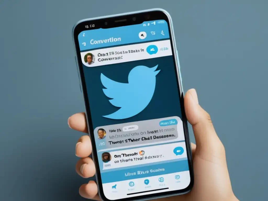Conversación profesional en Twitter: pantalla 8k vibrante y detallada Participar en Twitter Chats con diseño profesional y educativo en pantalla de smartphone