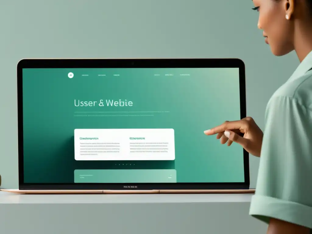 Interfaz web minimalista: Experiencia de usuario intuitiva y profesional Usuario interactuando con interfaz web limpia y moderna, destacando mejoras clave experiencia usuario SEO