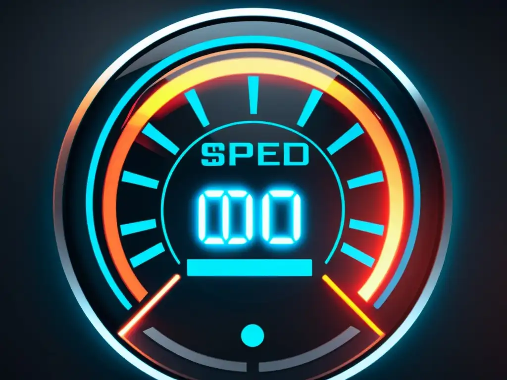Velocidad futurista: velocímetro digital a alta velocidad Un velocímetro digital de alta velocidad en un entorno futurista y oscuro