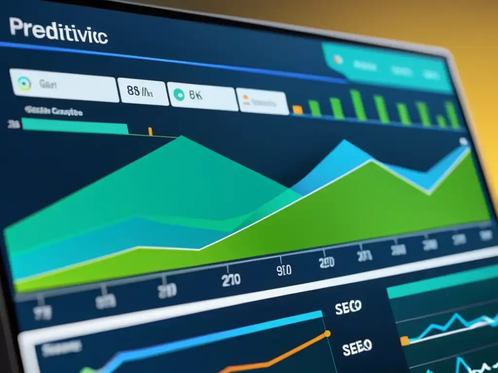 Dashboard de Visualización de Datos Futurista para Estrategias SEO Vibrante panel de visualización de datos futurista con analítica predictiva SEO estrategias tendencias en tonos modernos y formas geométricas