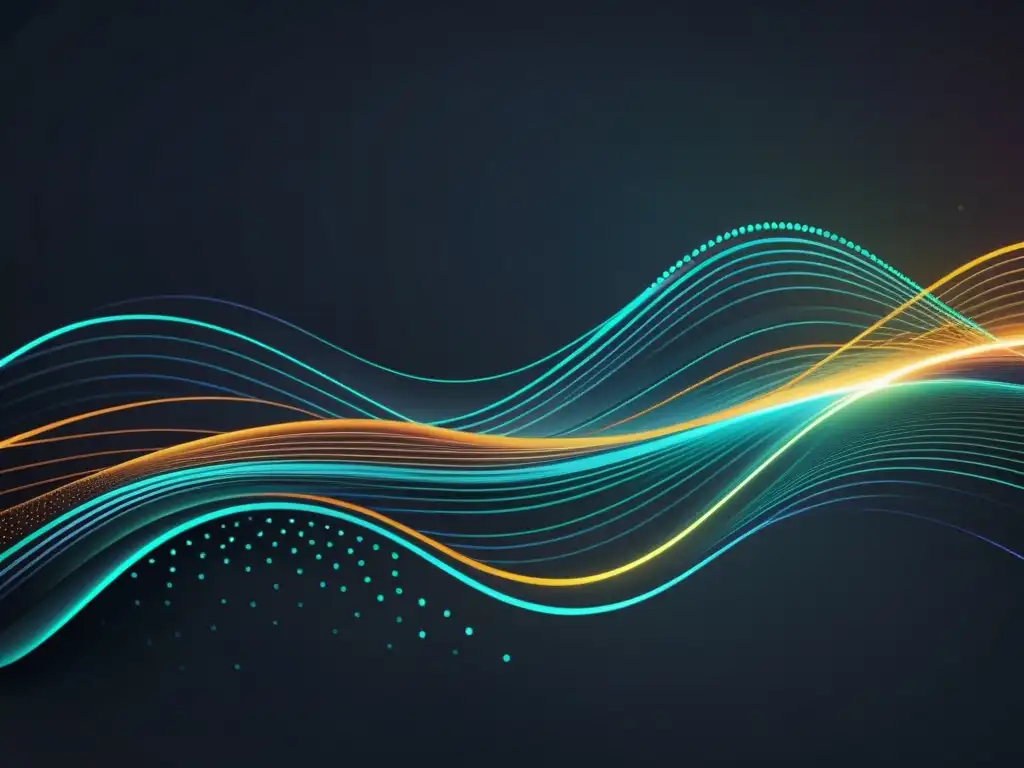 Flujo de datos de alta velocidad: ilustración minimalista Representación visual de datos fluyendo a alta velocidad en red, destacando la optimización de velocidad de carga Big Data en un diseño minimalista y sofisticado